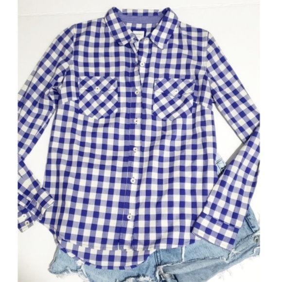 50% off forever 21 gingham blue button up long - Picture 6 of 7